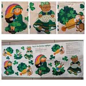St. Patrick's Day Fabric Panel with Bear and Leprechaun Appliques Cranston Print